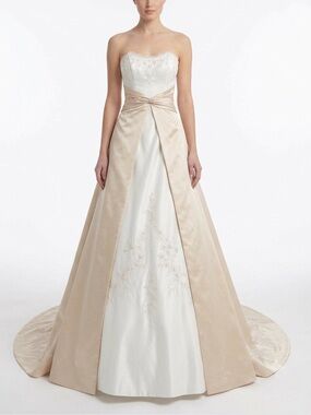 NWT Da Vinci Satin Lace Two Tone Wedding Dress Strapless Ivory Champagne 10